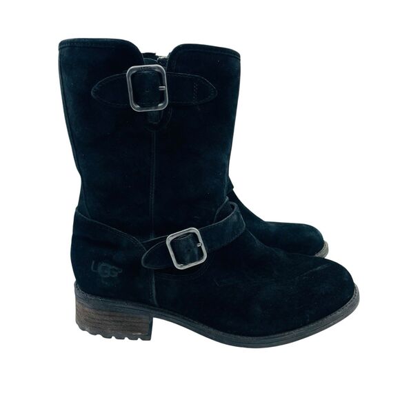 UGG Ankle Boots Chaney Womens Size 7 Black Leather  Australian 1007542 Shoes - Picture 1 of 7